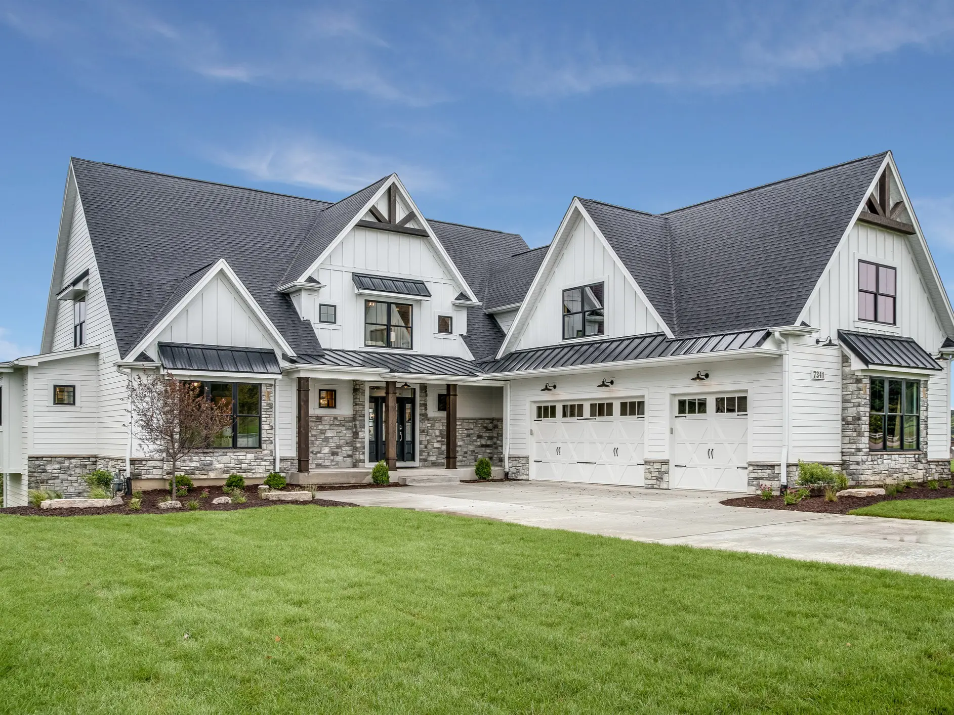 Modern suburban house with large driveway