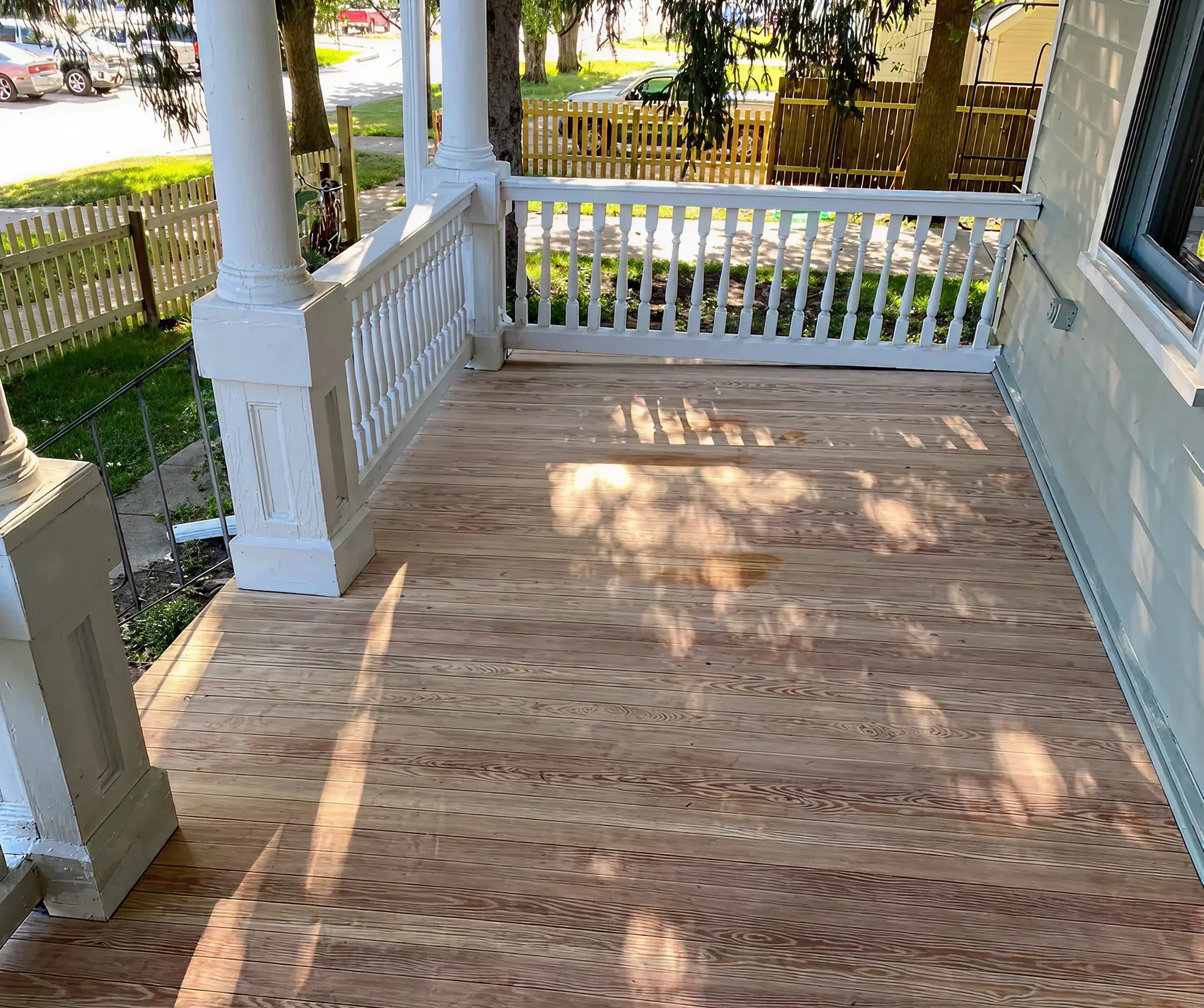 Freshly renovated wooden porch